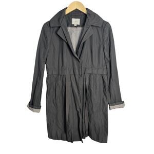 Ann Taylor Loft Trench Coat Women 6 Gray Metallic Snap Up Long Sleeve Collar EUC